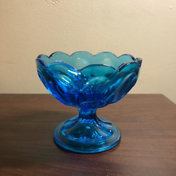 Anchor Hocking Other - Vintage Anchor Hocking Blue Scalloped Glass Pedestal Compote Bowl Candy Dish